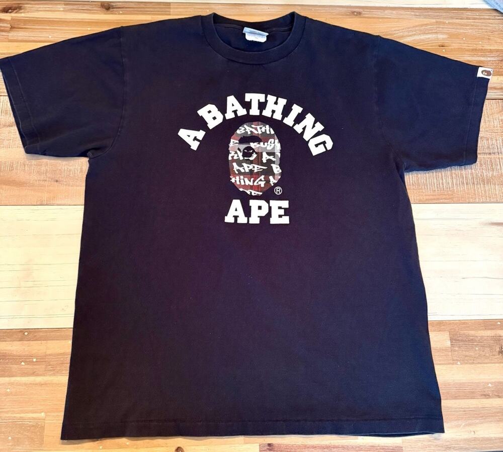 Vintage BAPE College Tee Black Check Size Medium A Bathing Ape